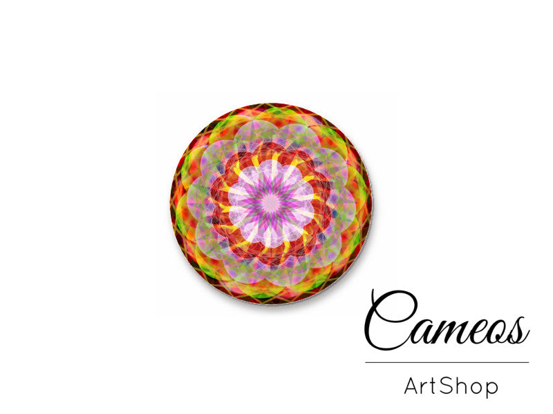 Round handmade glass cabochons 8mm up to 25mm, Mandala Motive- L151 - Cameos Art Shop