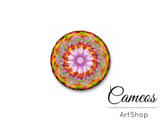 Round handmade glass cabochons 8mm up to 25mm, Mandala Motive- L151 - Cameos Art Shop
