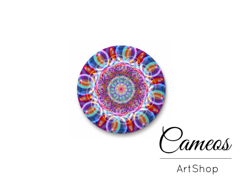 Round handmade glass cabochons 8mm up to 25mm, Mandala Motive- L155 - Cameos Art Shop