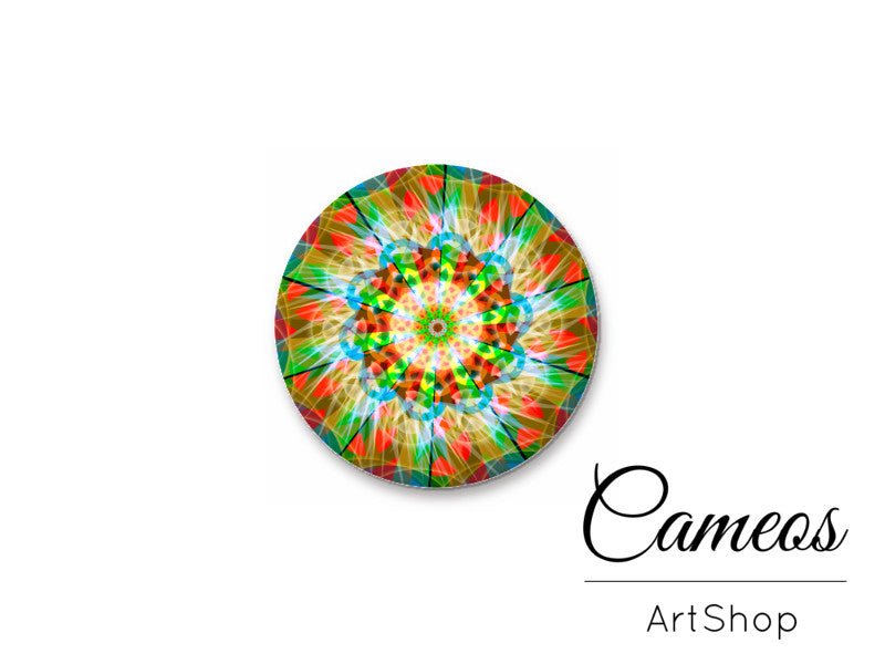 Round handmade glass cabochons 8mm up to 25mm, Mandala Motive- L156 - Cameos Art Shop