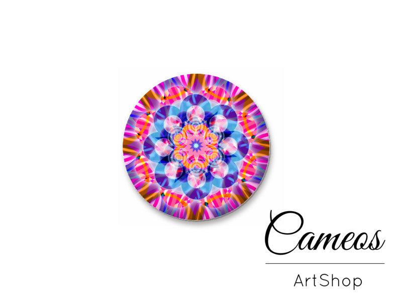 Round handmade glass cabochons 8mm up to 25mm, Mandala Motive- L157 - Cameos Art Shop