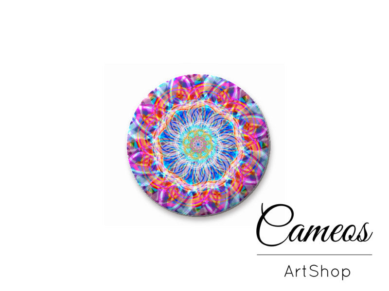 Round handmade glass cabochons 8mm up to 25mm, Mandala Motive- L158 - Cameos Art Shop
