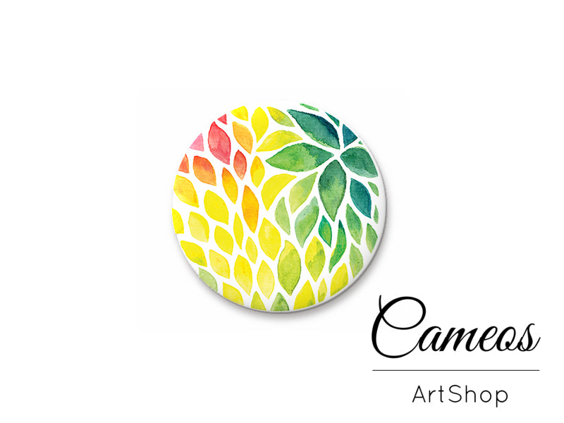 Round handmade glass cabochons 8mm up to 25mm, Colorful Leaves Motive- L185 - Cameos Art Shop