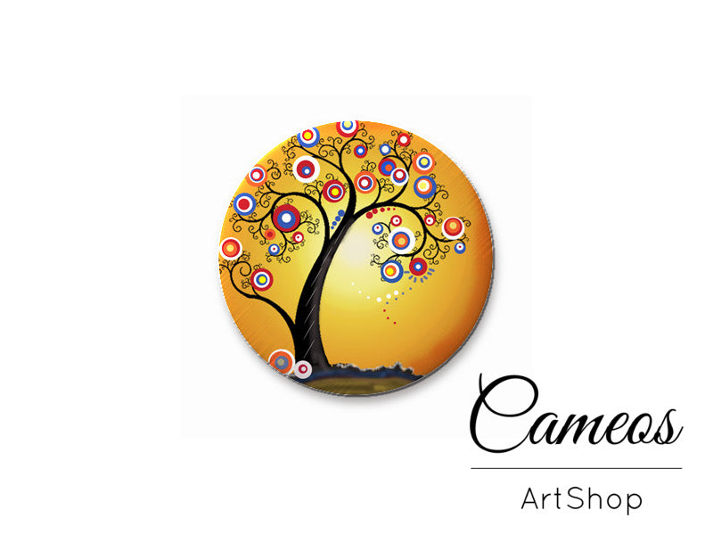 Round handmade glass cabochons 8mm up to 25mm, Colorful Trees Motive- L187 - Cameos Art Shop