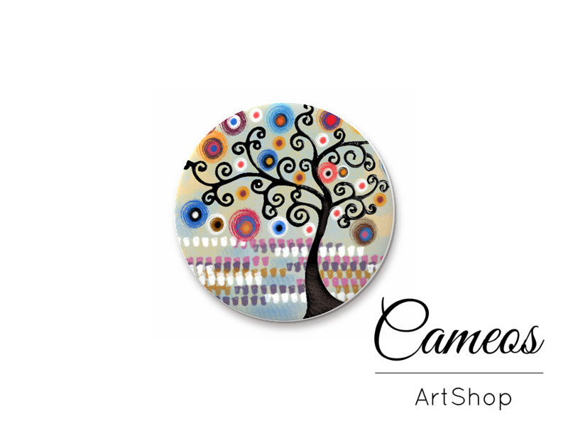 Round handmade glass cabochons 8mm up to 25mm, Colorful Trees Motive- L188 - Cameos Art Shop