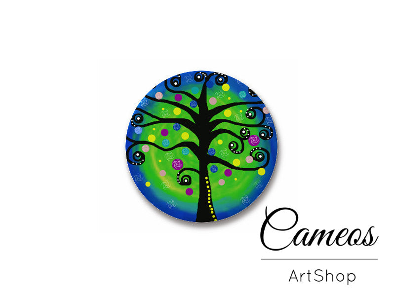 Round handmade glass cabochons 8mm up to 25mm, Colorful Trees Motive- L189 - Cameos Art Shop