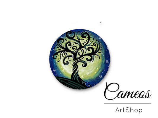 Round handmade glass cabochons 8mm up to 25mm, Colorful Trees Motive- L190 - Cameos Art Shop