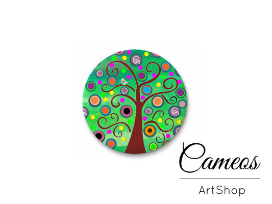 Round handmade glass cabochons 8mm up to 25mm, Colorful Trees Motive- L191 - Cameos Art Shop