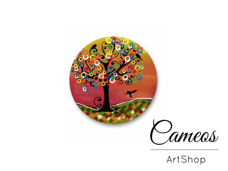 Round handmade glass cabochons 8mm up to 25mm, Colorful Trees Motive- L193 - Cameos Art Shop