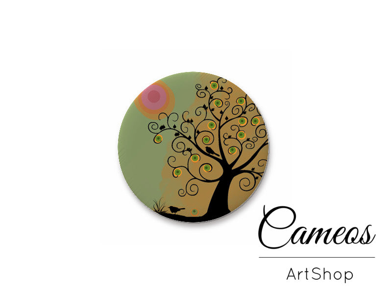 Round handmade glass cabochons 8mm up to 25mm, Colorful Trees Motive- L194 - Cameos Art Shop