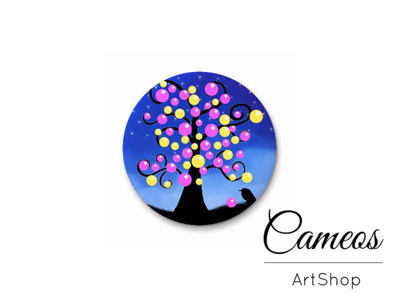 Round handmade glass cabochons 8mm up to 25mm, Colorful Trees Motive- L195 - Cameos Art Shop