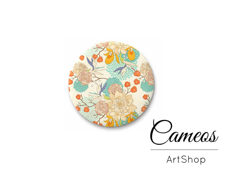 Round handmade glass cabochons 8mm up to 25mm, Floral Motive- L197 - Cameos Art Shop