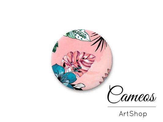 Round handmade glass cabochons 8mm up to 25mm, Pink Flowers Motive- L206 - Cameos Art Shop