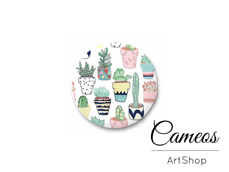 Round handmade glass cabochons 8mm up to 25mm, Cactus Motive- L207 - Cameos Art Shop