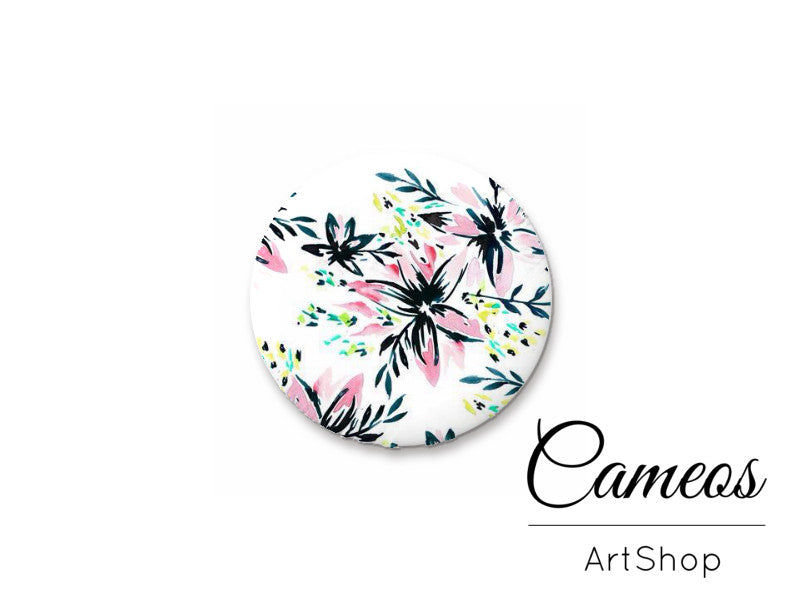 Round handmade glass cabochons 8mm up to 25mm, Flower Motive- L208 - Cameos Art Shop