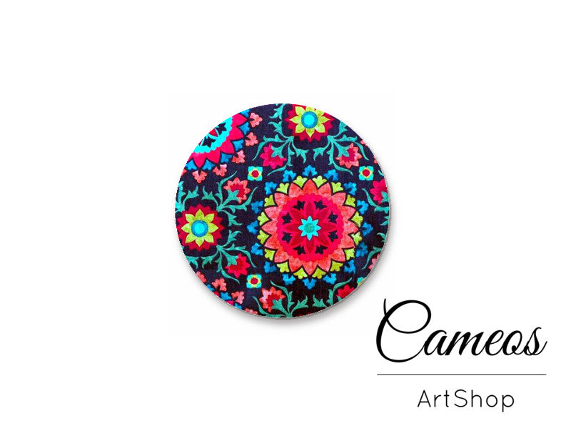 Round handmade glass cabochons 8mm up to 25mm, Blue Mandala Motive- L213 - Cameos Art Shop