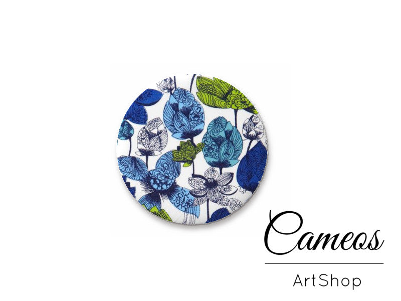 Round handmade glass cabochons 8mm up to 25mm, Blue Flowers Motive- L215 - Cameos Art Shop