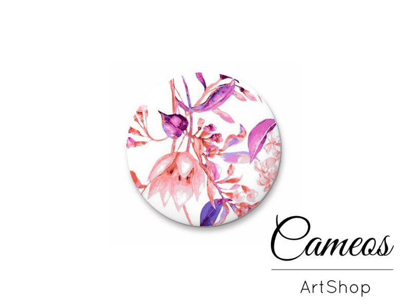 Round handmade glass cabochons 8mm up to 25mm, Flowers Motive- L217 - Cameos Art Shop