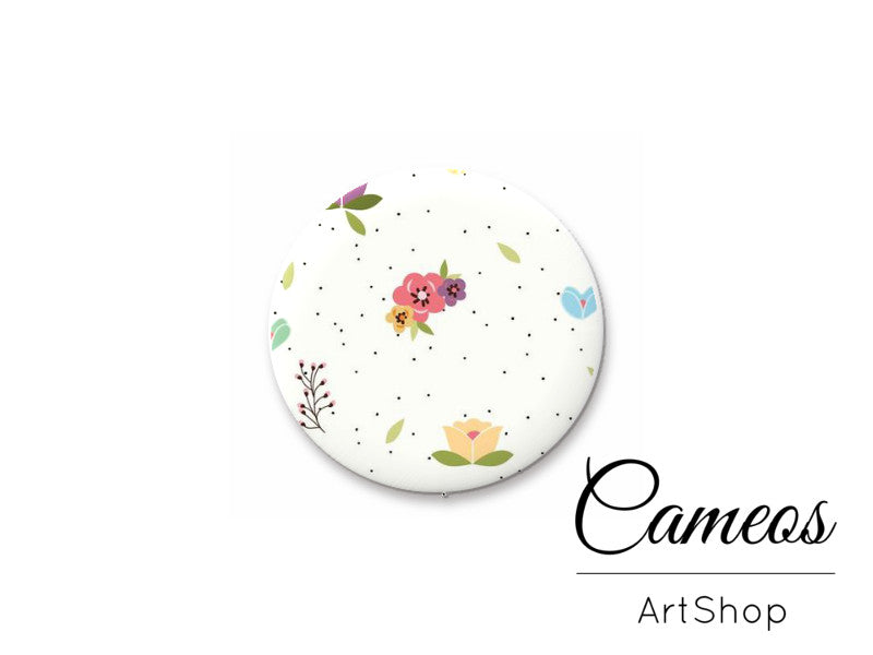 Round handmade glass cabochons 8mm up to 25mm, Flowers Motive- L218 - Cameos Art Shop