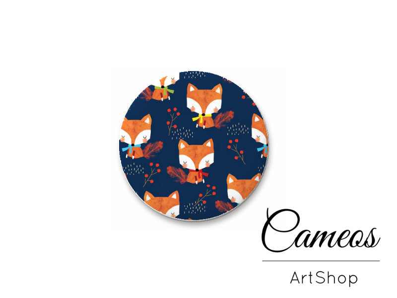 Round handmade glass cabochons 8mm up to 25mm, Fox Motive- L219 - Cameos Art Shop