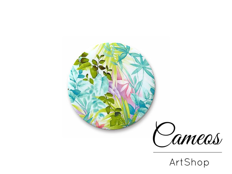 Round handmade glass cabochons 8mm up to 25mm, Green Flowers Motive- L222 - Cameos Art Shop