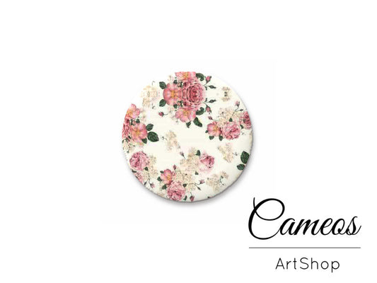 Round handmade glass cabochons 8mm up to 25mm, Rose Motive- L227 - Cameos Art Shop