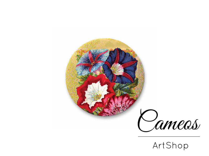 Round handmade glass cabochons 8mm up to 25mm, Flowers- L240 - Cameos Art Shop