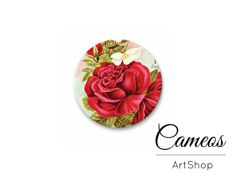 Round handmade glass cabochons 8mm up to 25mm, Red rose- L243 - Cameos Art Shop