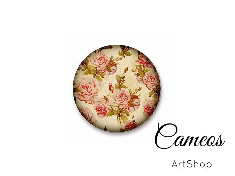 Round handmade glass cabochons 8mm up to 25mm, Vintage flowers- L245 - Cameos Art Shop
