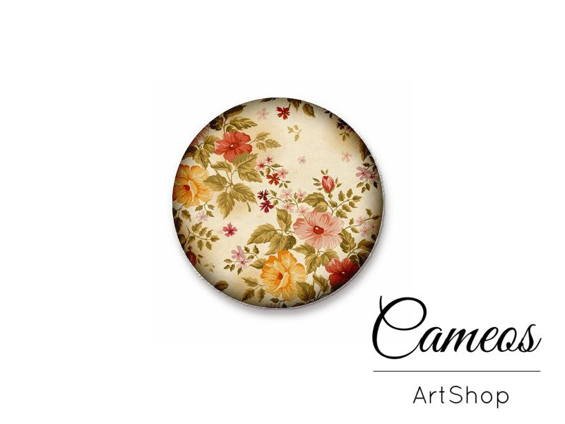Round handmade glass cabochons 8mm up to 25mm, Vintage flowers- L247 - Cameos Art Shop