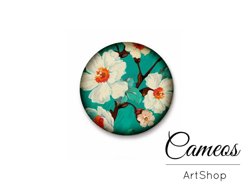 Round handmade glass cabochons 8mm up to 25mm, Vintage flowers- L249 - Cameos Art Shop