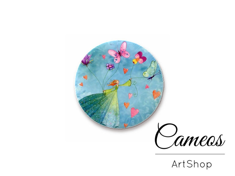 Round handmade glass cabochons 8mm up to 25mm, Cute Girls- L252 - Cameos Art Shop