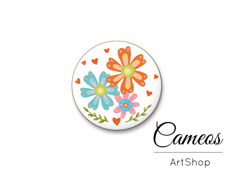 Round handmade glass cabochons 8mm up to 25mm, Flowers- L268 - Cameos Art Shop