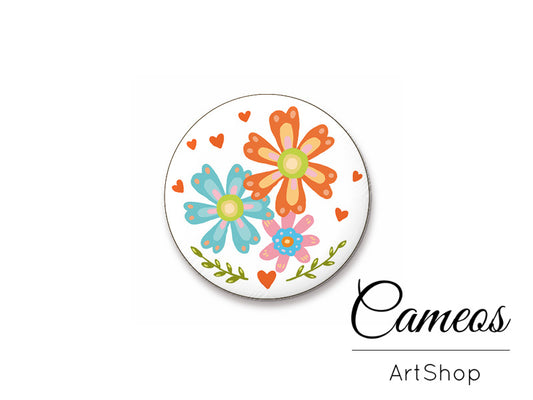 Round handmade glass cabochons 8mm up to 25mm, Flowers- L268 - Cameos Art Shop