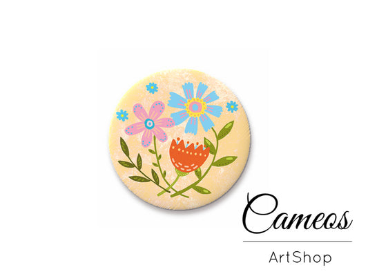 Round handmade glass cabochons 8mm up to 25mm, Flowers- L269 - Cameos Art Shop