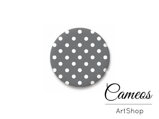 Round handmade glass cabochons 8mm up to 25mm, Grey Polka Dot- L277 - Cameos Art Shop