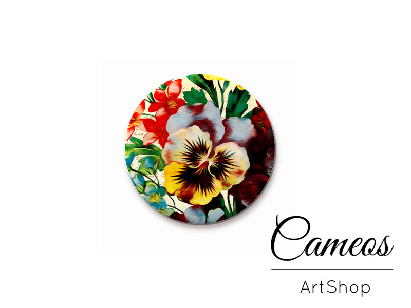 Round handmade glass cabochons 8mm up to 25mm, Floral- L287 - Cameos Art Shop