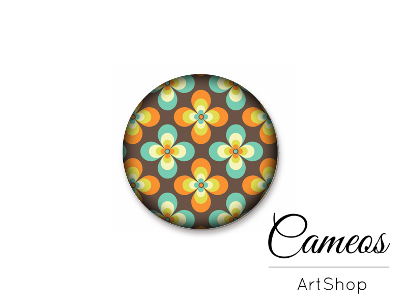Round handmade glass cabochons 8mm up to 25mm, Retro Motive- L30 - Cameos Art Shop