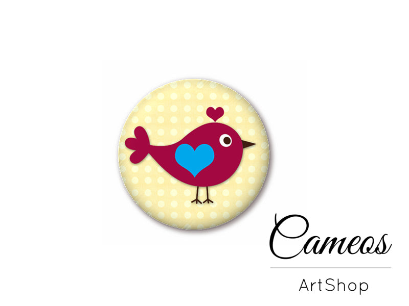 Round handmade glass cabochons 8mm up to 25mm, Birds- L307 - Cameos Art Shop