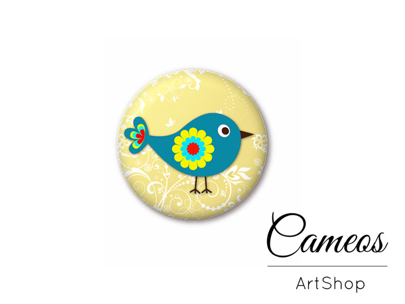 Round handmade glass cabochons 8mm up to 25mm, Birds- L312 - Cameos Art Shop