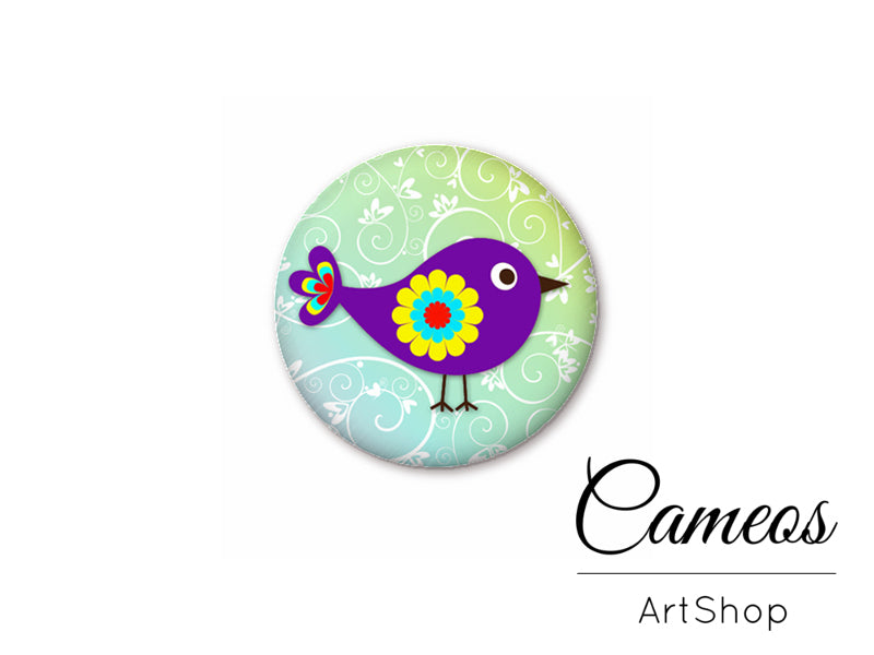 Round handmade glass cabochons 8mm up to 25mm, Birds- L313 - Cameos Art Shop