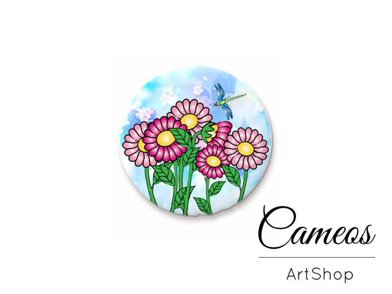 Round handmade glass cabochons 8mm up to 25mm, Flowers- L317 - Cameos Art Shop