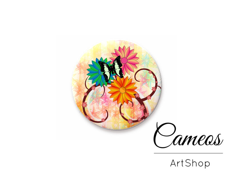 Round handmade glass cabochons 8mm up to 25mm, Flowers- L318 - Cameos Art Shop