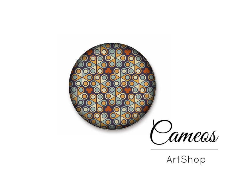 Round handmade glass cabochons 8mm up to 25mm, Retro Motive- L32 - Cameos Art Shop