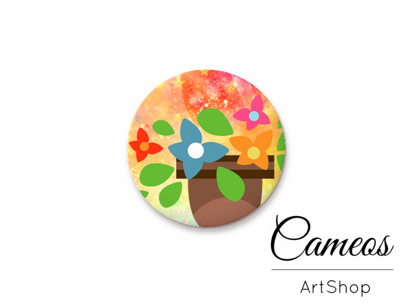 Round handmade glass cabochons 8mm up to 25mm, Flowers- L320 - Cameos Art Shop
