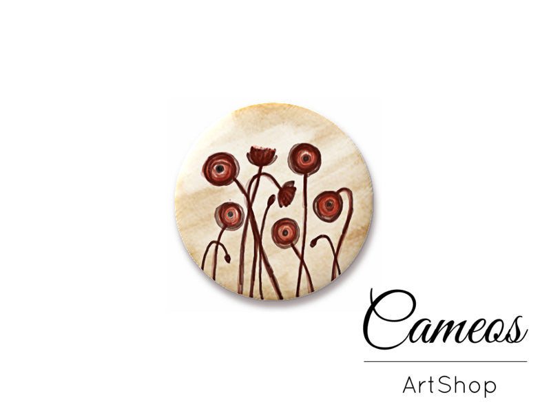 Round handmade glass cabochons 8mm up to 25mm, Poppy Flowers- L321 - Cameos Art Shop