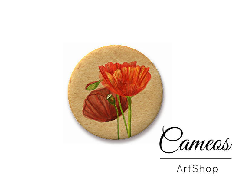 Round handmade glass cabochons 8mm up to 25mm, Poppy Flowers- L322 - Cameos Art Shop