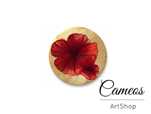 Round handmade glass cabochons 8mm up to 25mm, Poppy Flowers- L323 - Cameos Art Shop