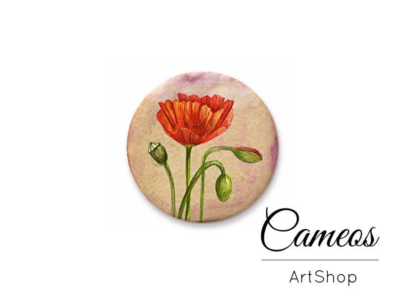 Round handmade glass cabochons 8mm up to 25mm, Poppy Flowers- L326 - Cameos Art Shop