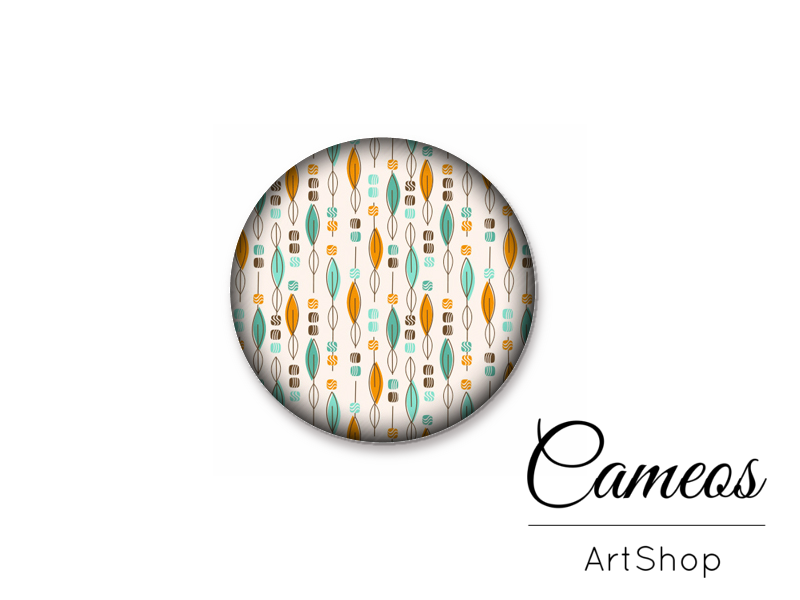 Round handmade glass cabochons 8mm up to 25mm, Retro Motive- L34 - Cameos Art Shop